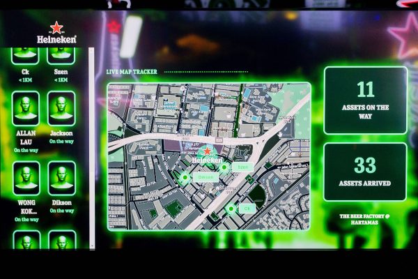 A live map tracker shows invited friends making their way to the bar.